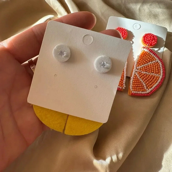 Sicily Lemon Orange Yellow Beaded Earrings - Picture 7 of 9